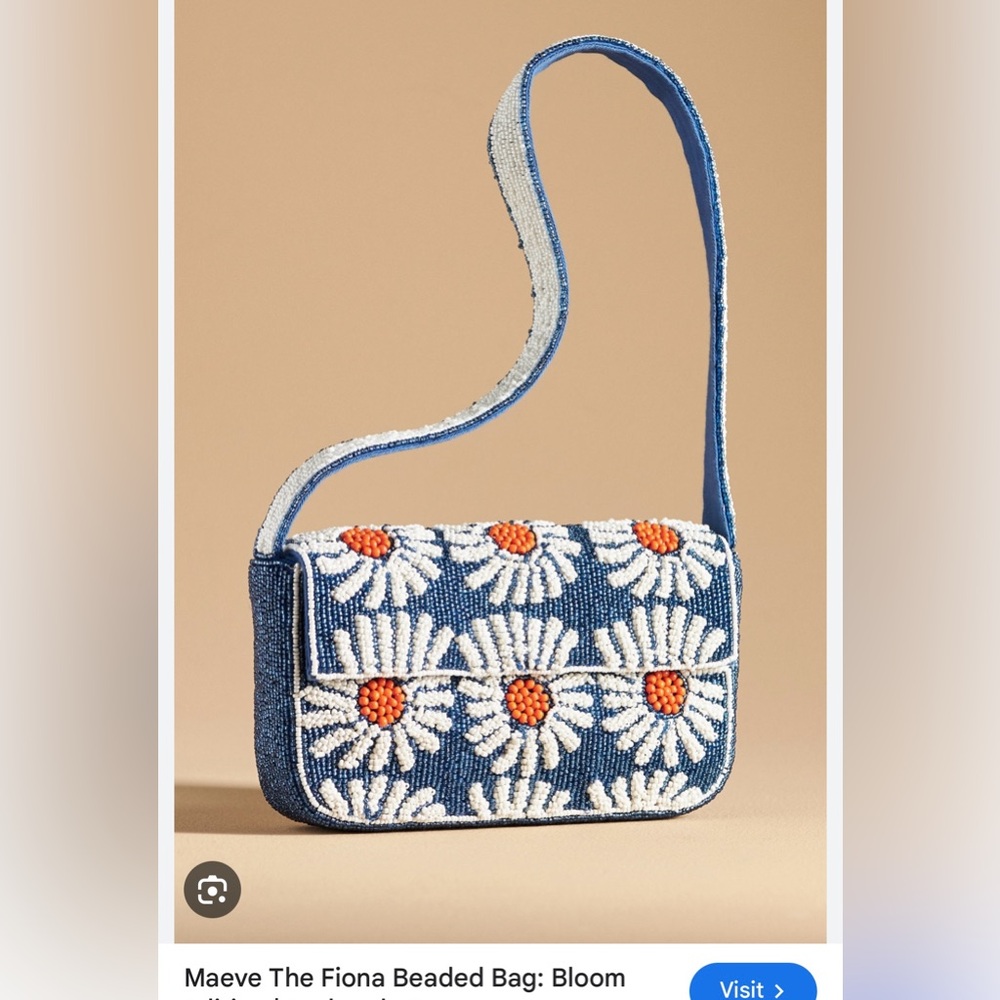 Anthropologie Blue and White Daisy Crossbody Bag